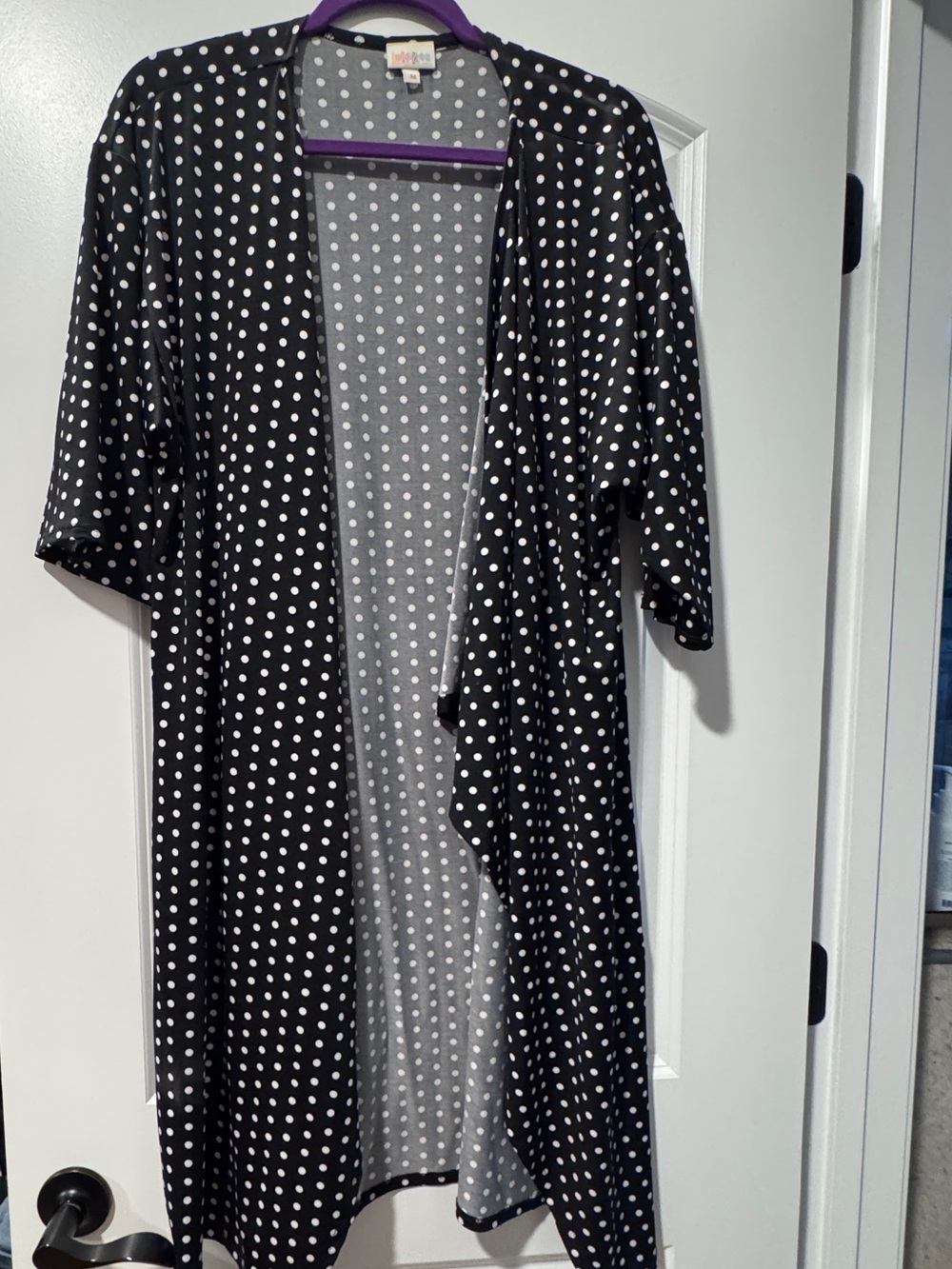 LuLaRoe Shirley Black with White Polka Dot Open-Front Kimono